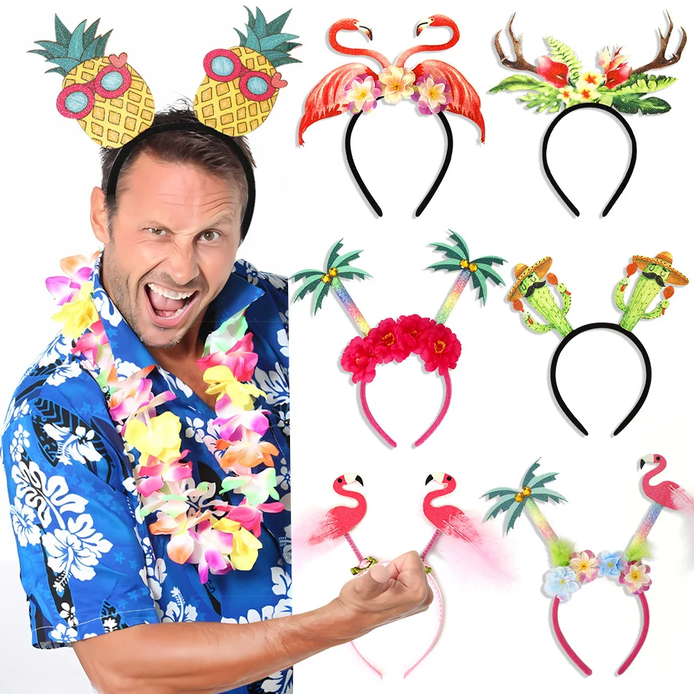 

Hawaiian Party Headband Hawaii Flamingo Pineapple Coconut Tree Hairband Kids Happy Summer Tropical Aloha Birthday Party Decors