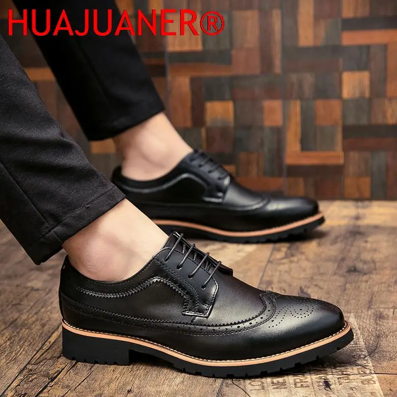 

2022 Men Dress Shoes Leather Fashion Derby Shoes Classic Casual Business Wedding Footwear Lace-up British Style Male Formal Shoe