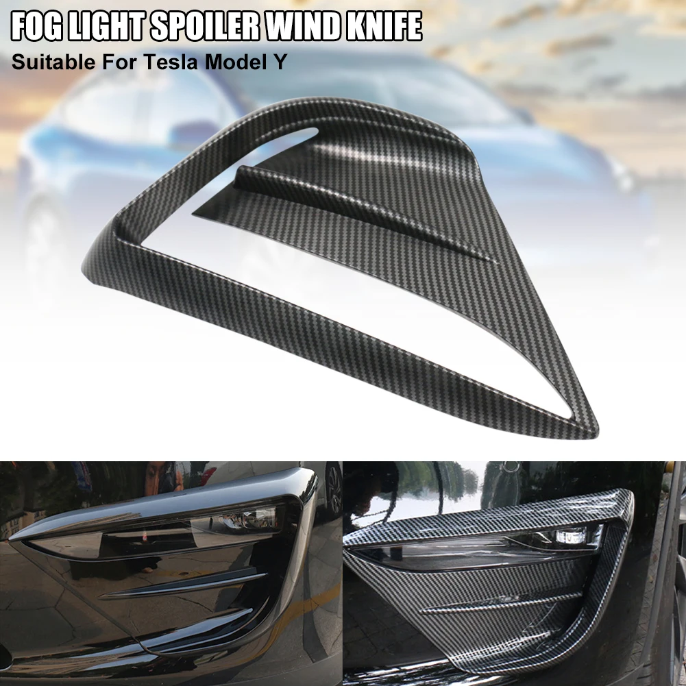 

Front Fog Light Trim Cover Frame Blade Fog Lamp Eyebrow Spoiler Carbon Fiber Self-Adhesive for 2021 Tesla Model Y Accessories
