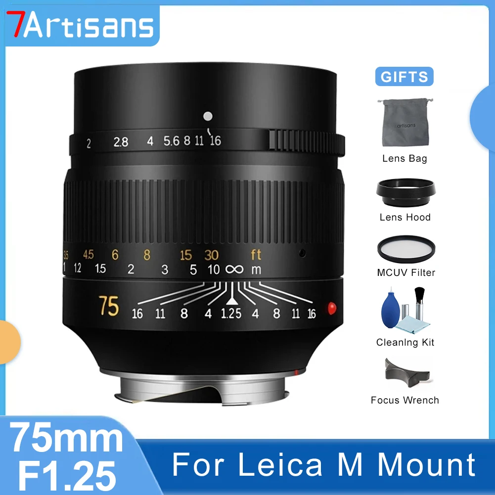 

7 Artisans 7artisans 75mm F1.25 Full Frame Manual Fixed Focus Lens for Leica M-M M240 M8 M9 M10 Adapt to Sony Canon R Nikon Z