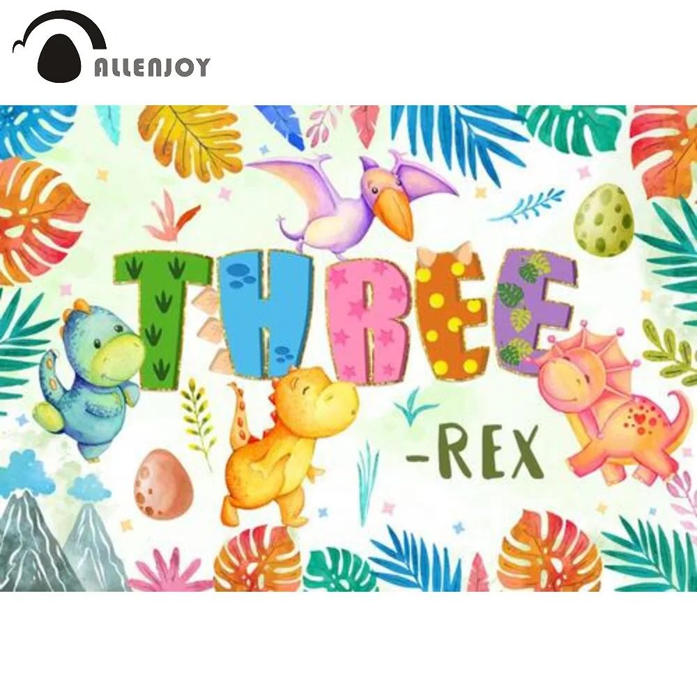 

Allenjoy Dinosaur Three-rex Birthday Party Background Jungle Animals Baby Shower Cartoon Adventure Photography Props Backdrop