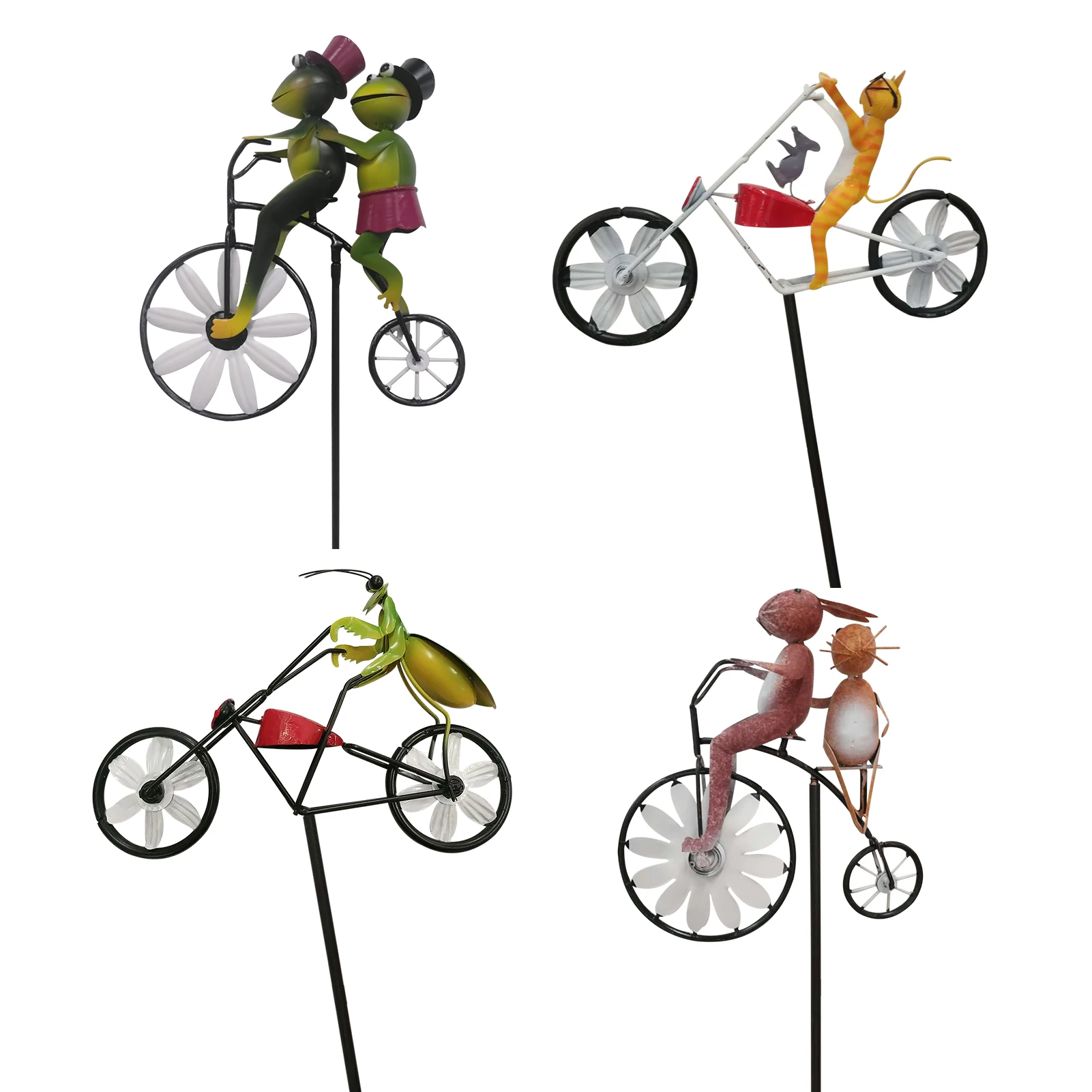 

Animal Bike Wind Spinner Decor With Standing Vintage Bicycle Ornament Colorful Windmill Wind Spinners Statue Stable Strong