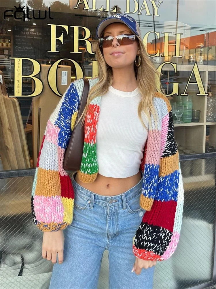 Женский трикотажный кардиган с V-образным вырезом и длинными рукавами-фонариками