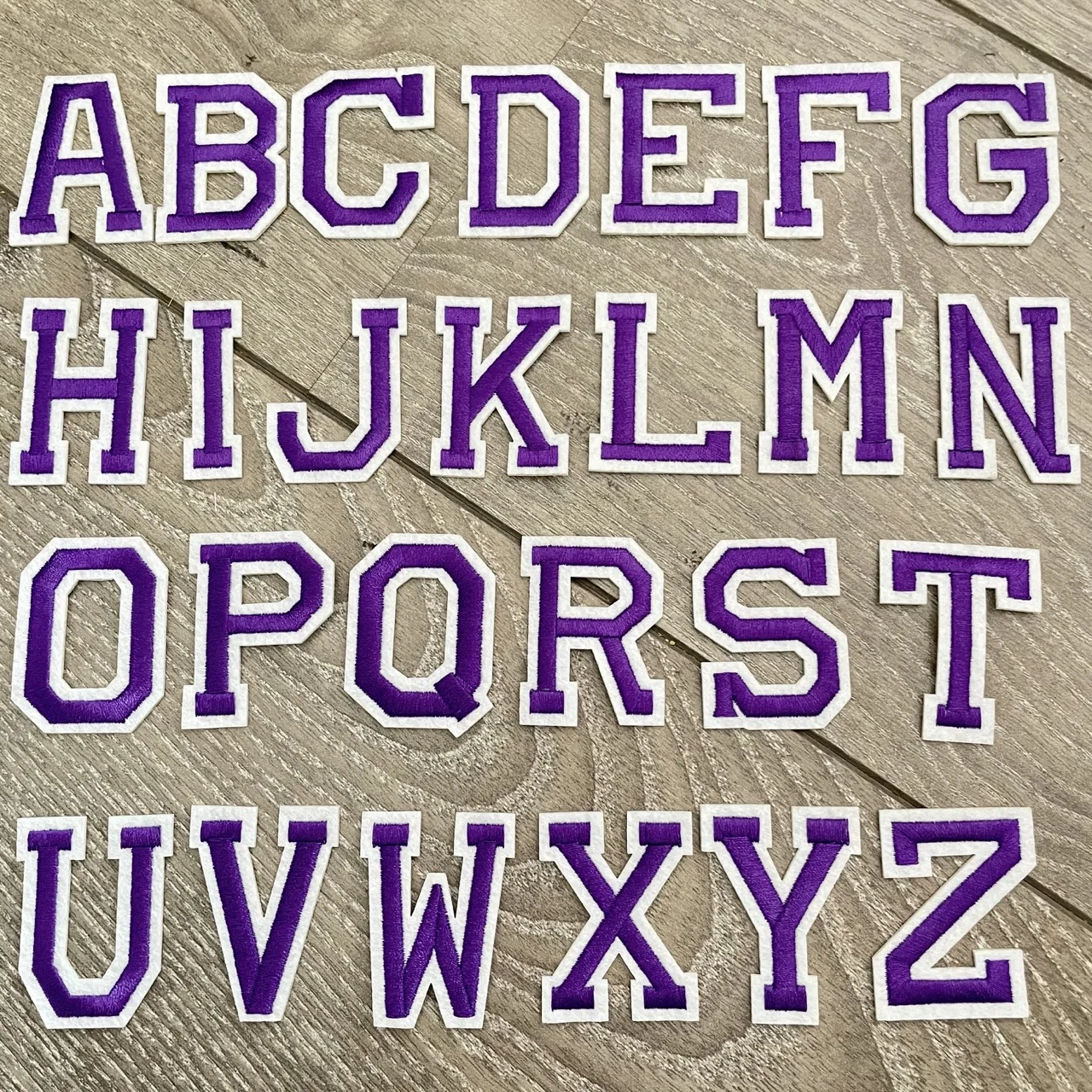 

26Pcs 5CM ABCD EFG Purple Embroidered Patch Iron on Letter Patches for Clothing Alphabet HIJK LMN OPQ RST XYZ for DIY Accessory