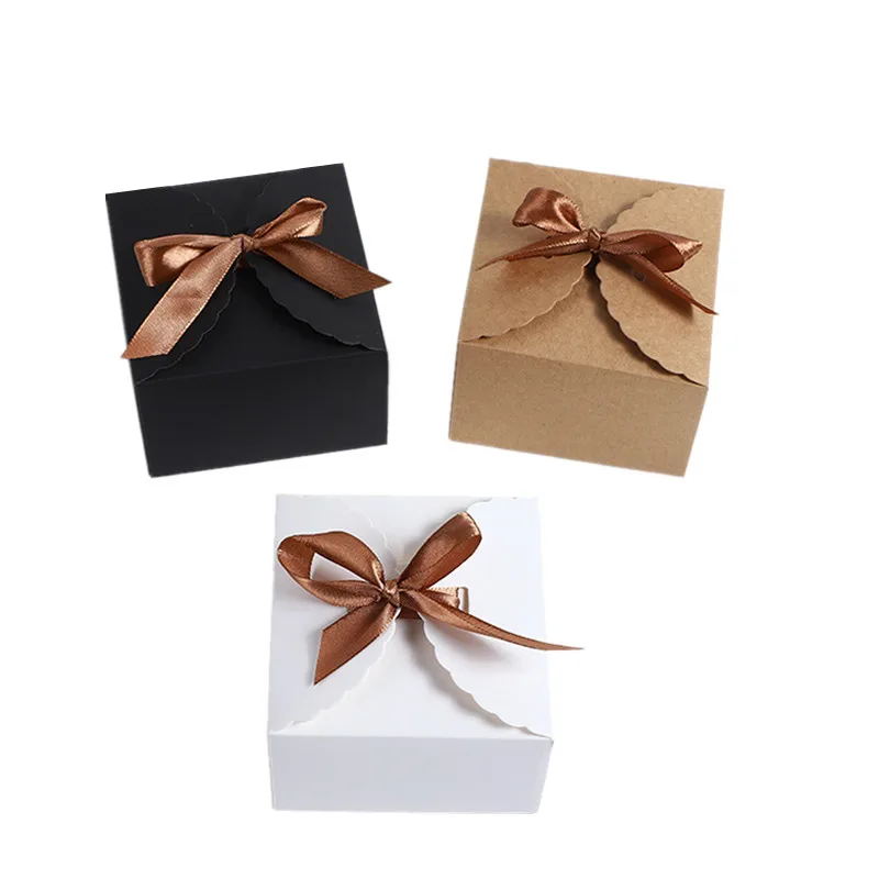 12/24/48pcs Kraft Paper Candy Boxes with Ribbon Gift Packaging Box for Cookies Chocolates Wedding Birthday Decor Party Supplies