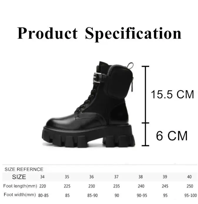 Black Steampunk Woman Chunky Heel Ankle Motorcycle Boots Women's Designer Lace-up Spring Goth Platforms Botas Belt Buckle Shoes
