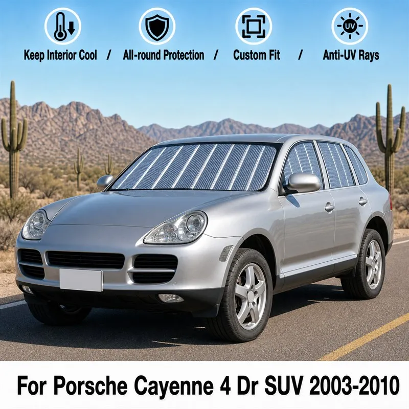 Фото Для Porsche Cayenne 4-дверный внедорожник 2003-2010: Полный комплект солнцезащитных шторок для окон автомобиля, блокирующих УФ-излучение, обеспечивающих конфиденциальность и теплоизоляцию, складные автомобильные шторки №1