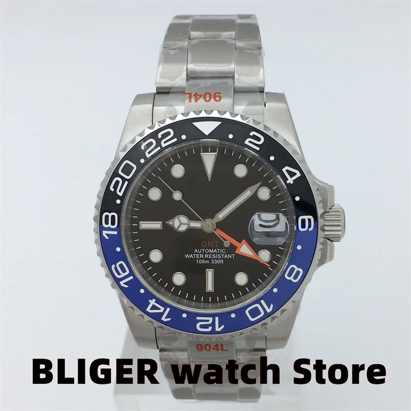

BLIGER 40mm GMT NH34A GMT DG3804 Automatic movement Men's watch Sapphire glass Luminous dial Orange GMT Hand Oyster Bracelet