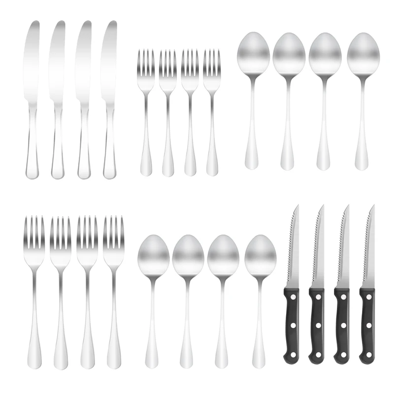 

Stainless Steel Flatware Cutlery Set Stain Finish Kitchen Utensil Tableware Set,Spoons Forks Knives For Home Hotel