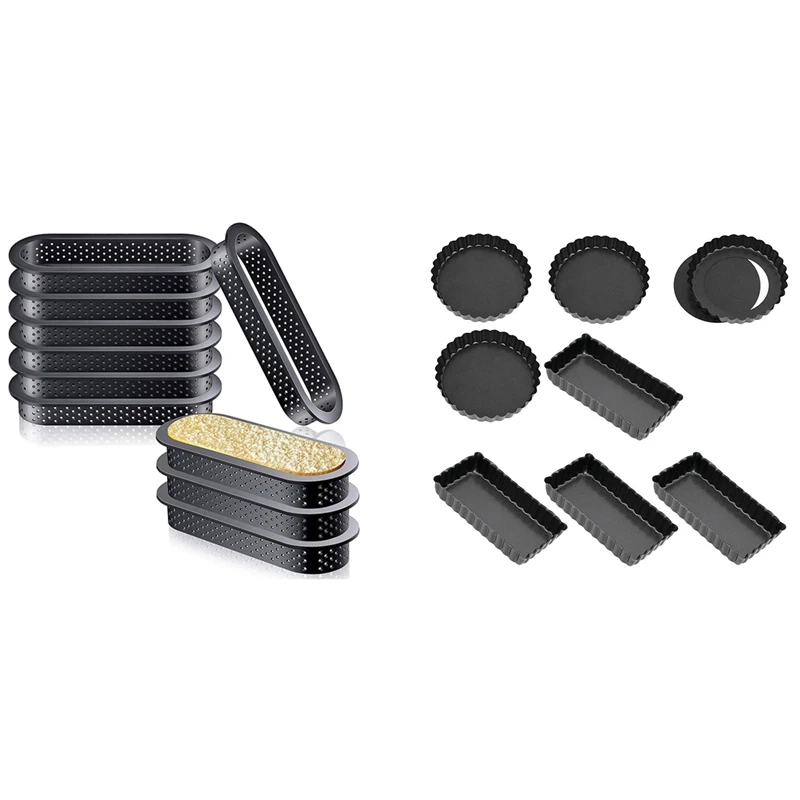 

15Pcs Oval Tart Rings Non Stick Bakeware Tart Cake Mold With 8Pcs Non-Stick Quiche Tart Pans Round & Rectangle