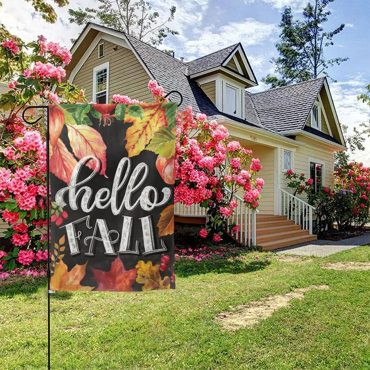 

Texupday Hello Fall Colorful Fallen Leaves Decor Autumn Garden Flag Outdoor Yard Flag Garden Flag,Double-Sided Flag