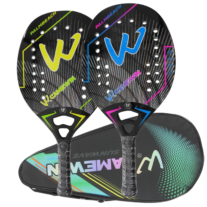 2022 CAMEWIN 3K Carbon Fiber Beach Tennis Racket Rough Surface Intermediate EVA Foam Soft Face Racquet with Protective Bag Cover