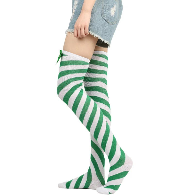 

Thigh High Socks Striped Womens Winter Christmas Stocking Bow Ladies Girls Over Above Knee Long Socks Cotton Socks Female