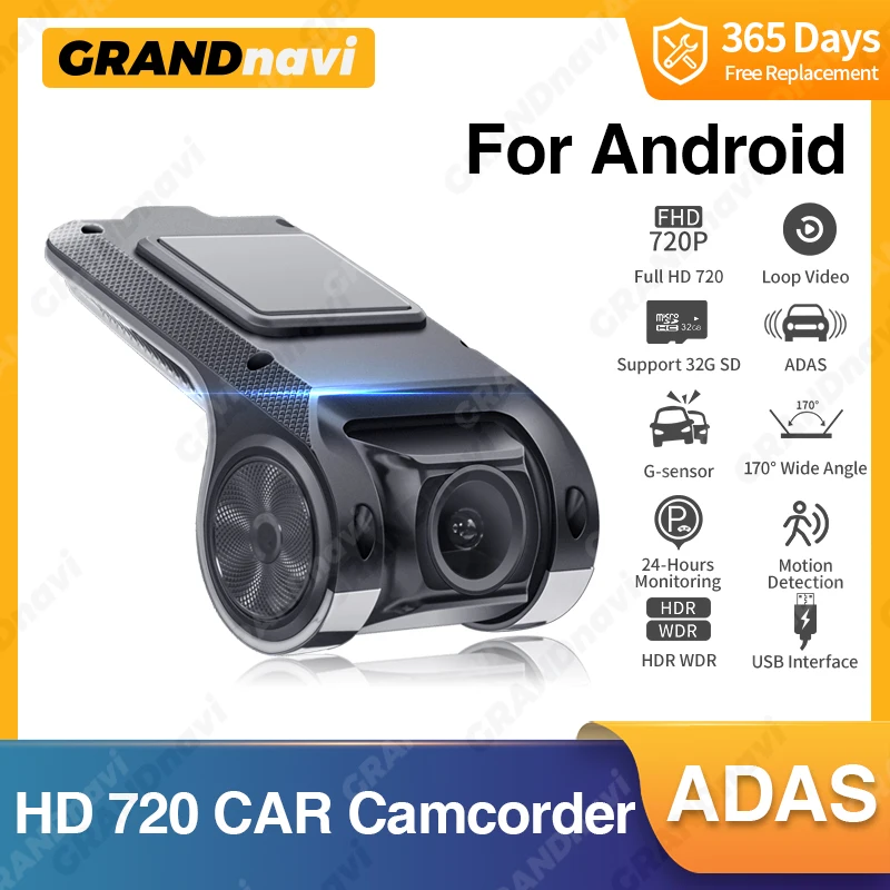 

Grandnavi HD Car DVR Dash Cam ADAS Video 720P USB TF Card 16G/32G Auto Recorder for Android Multimedia Player DVD Voice Alarm