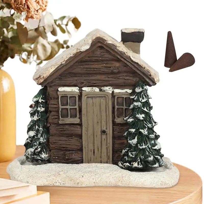 

Log Cabin Incense Burner Rustic Christmas Chimney Hut Incense Cone Burner With 2 Incense Cones Resin Statue Table Centerpiece