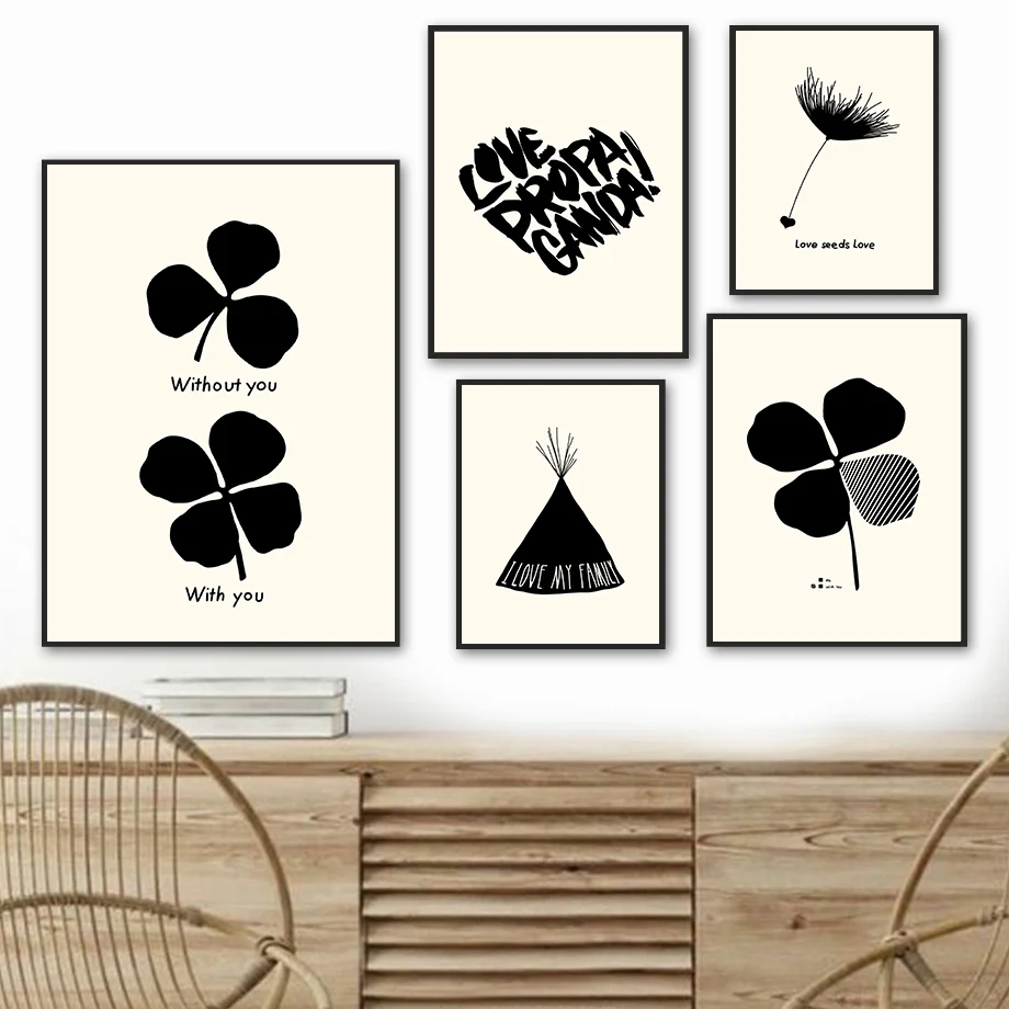 

Настенная картина с изображением черного одуванчика, сухой травы, клевера, растений, постеры и принты на холсте в скандинавском стиле для го...
