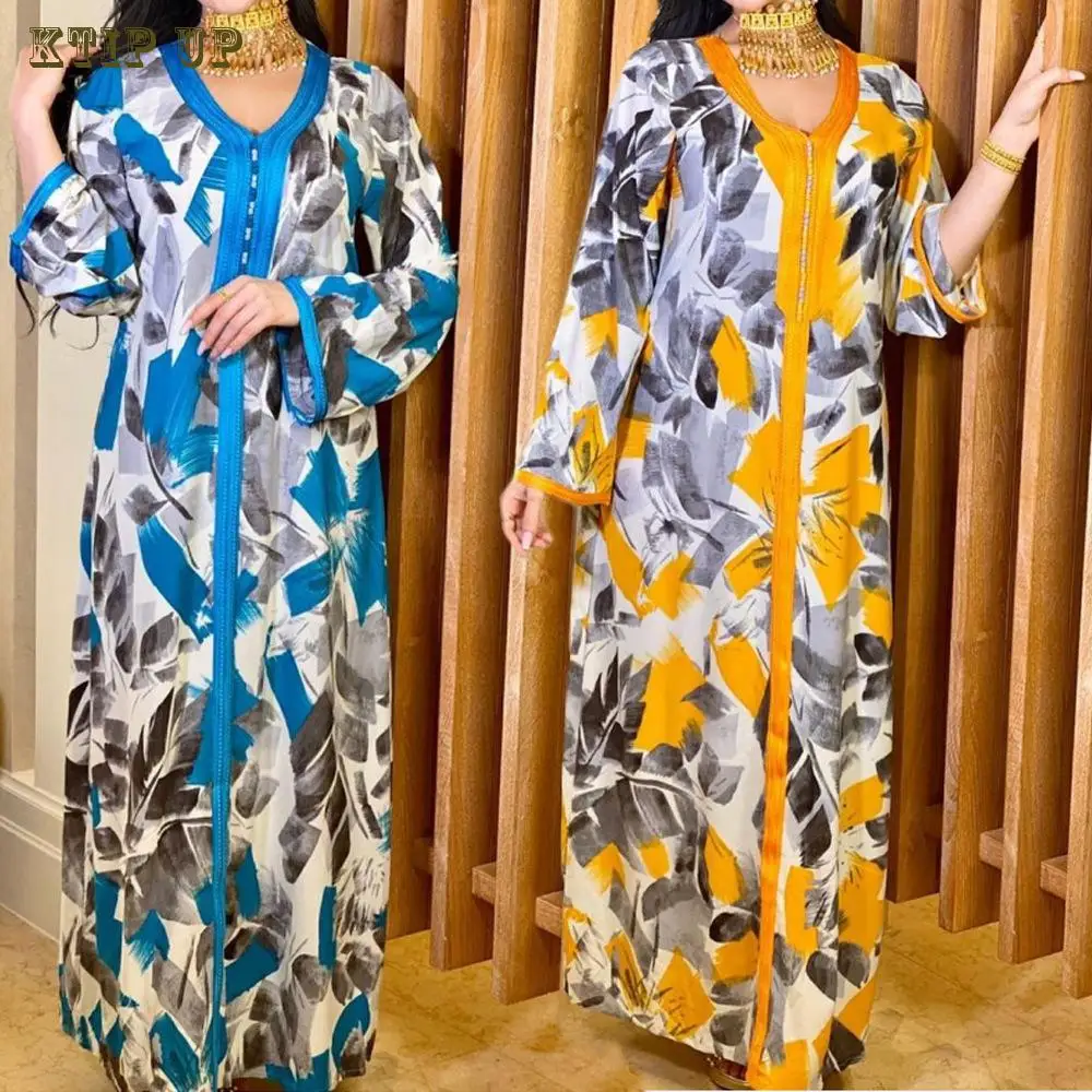 

Spring And Autumn Women's Dress Arab Muslim Fashion Middle East Gown Abaya Ink Print Dress Jilbab Femme Musulman Robe Hijab