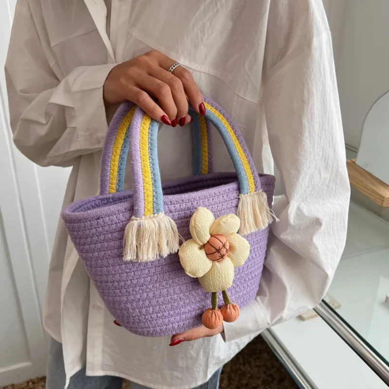 Women Small Bag Women's Bag 2022 New Beach Bag Woven Portable Bucket Bag Straw Shopping Bag Exquisite Weave Sunflower Handbags