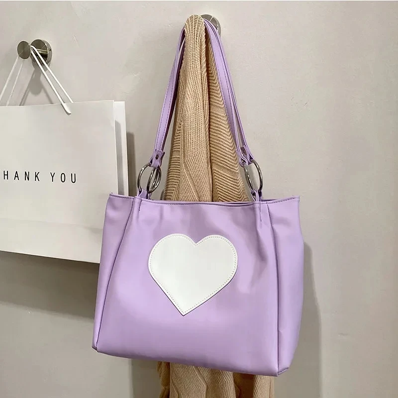 

Сумка для покупок, женская сумка через плечо с милым японским сердцем, Лолита, сумка-тоут, женские сумки, большая сумка-шоппер с молнией, милая сумка-тоут