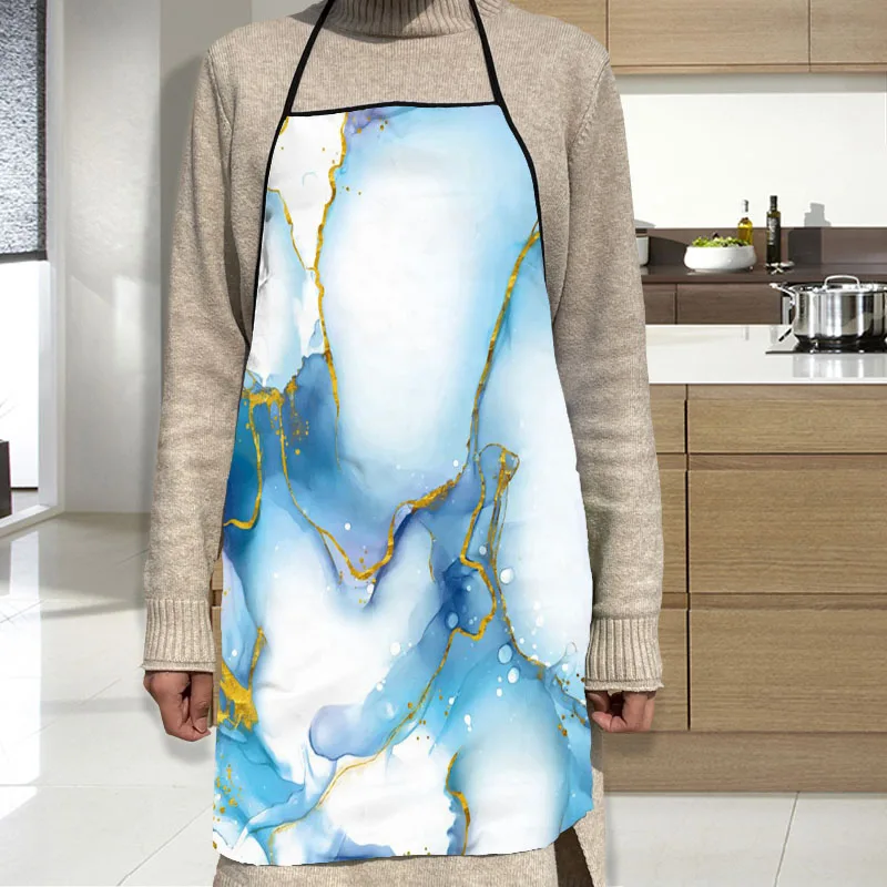 

Golden Blooming Watercolor Apron Dinner Party Cooking Apron Adult Baking Accessories Waterproof Fabric Printed Cleaning Tools
