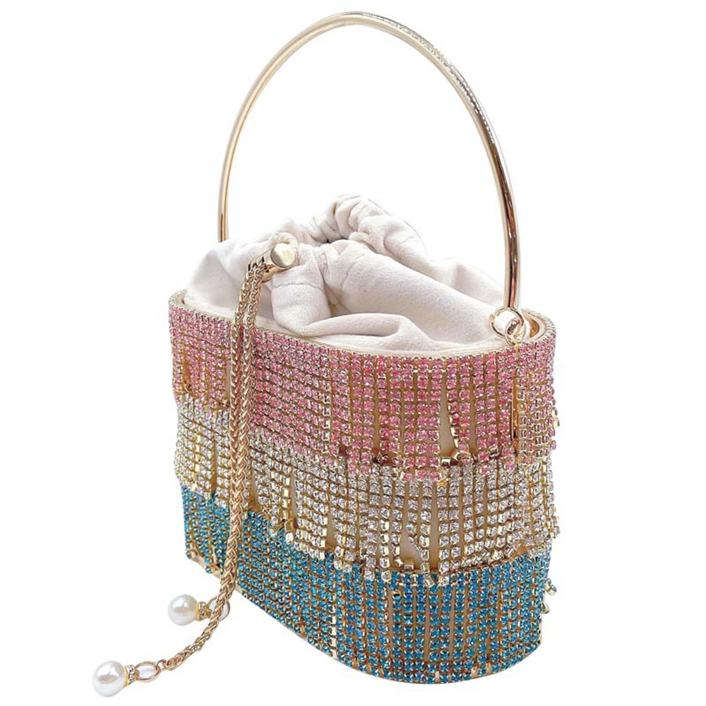 

Women Diamond Evening Bags Tassel Luxury Designer Handbags For Ladies Colorful Style Satchels Female Pearl Chains Shoulder Flaps