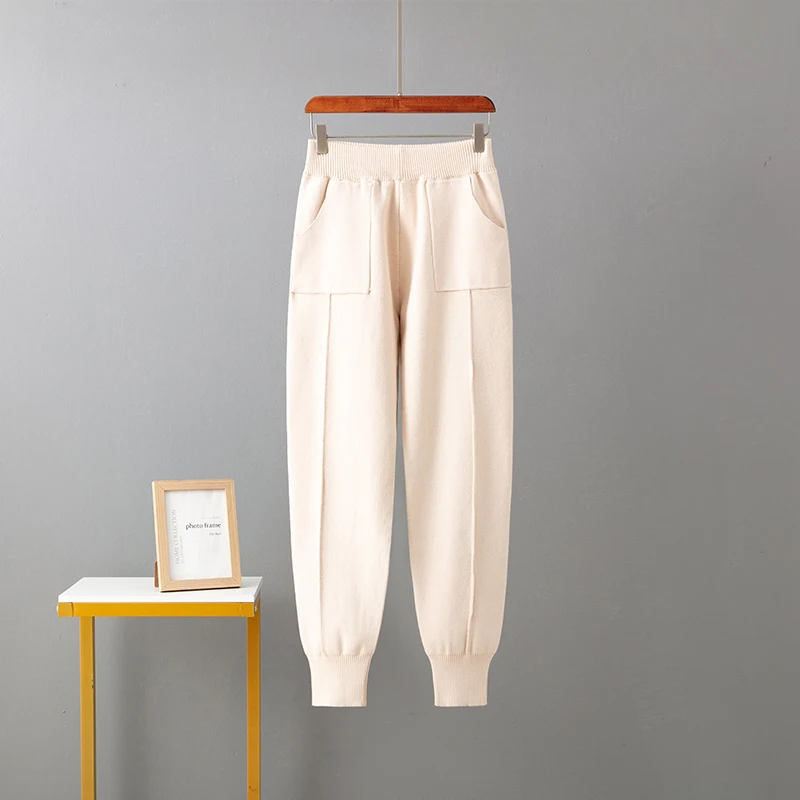 HLBCBG женские трикотажные длинные повседневные брюки с эластичным поясом высокой