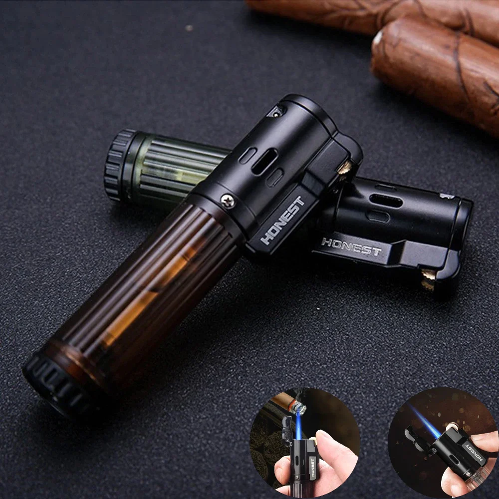 Creative Butane Gas Lighter Transparent Body Design Refillable Adjustable Windproof Spray Gun Butane Jet Torch Lighter BBQ Tools