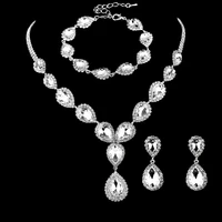 new ladies jewelry set high end crystal rhinestone jewelry necklace set bridal wedding necklace earring bracelet three piece set