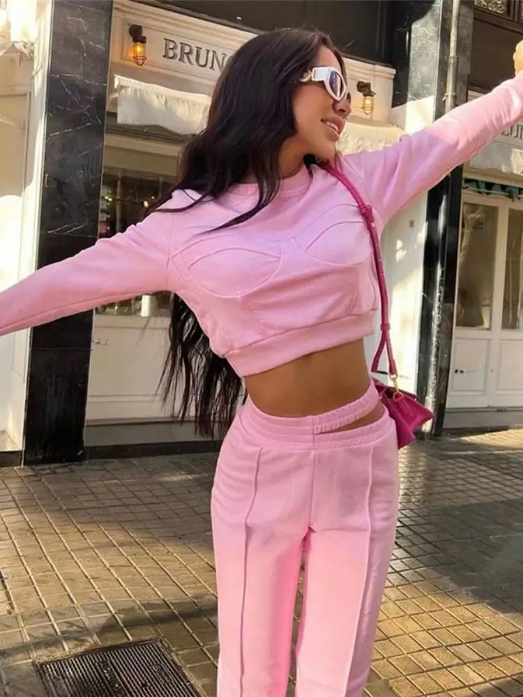 Модный спортивный костюм Y2K с вырезами Женский Укороченный свитшот и