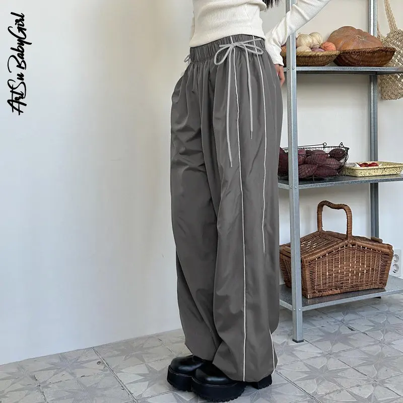 

Брюки-карго женские с завышенной талией, серые спортивные штаны, винтажные Модные свободные брюки-джоггеры с широкими штанинами, мешковатые штаны для женщин, Y2K