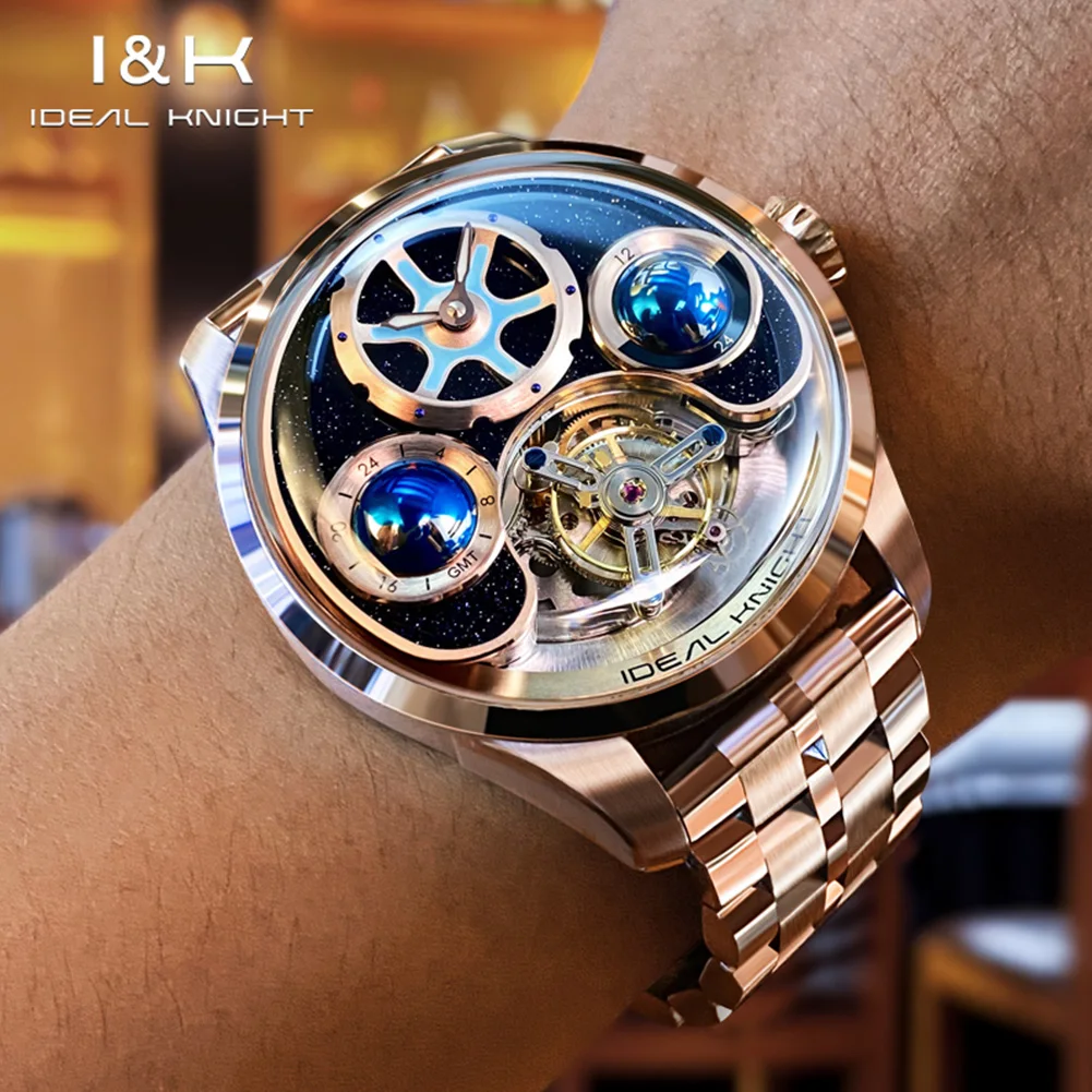Фото Часы IDEAL KNIGHT 6808 Tourbillon, лимитированная серия, синие, с дизайном «Земля», официальный бренд, роскошные автоматические механические мужские часы №2