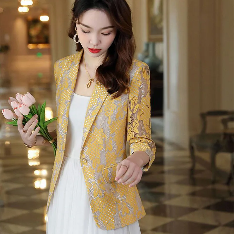 2023 New Lace Hollowed Out Women Suit Jacket Spring Summer Thin New Korean Fashion Temperament Slim Women Small Suit Jacket