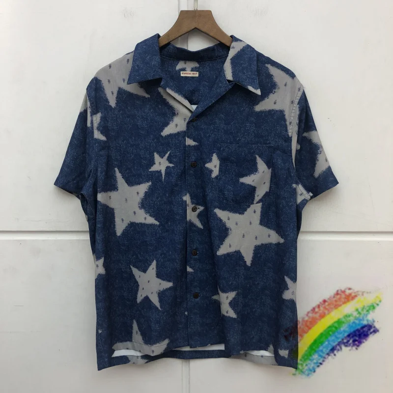 

Blue KAPITAL Shirt Men Women Best Quality Vintage Star Pattern Hawaiian Shirt Fashion Casual Top Tees