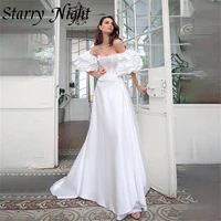 gracwful strapless satin wedding dress a line wedding gown detachable puff sleeves backless dress for bride 2022 robe mariage