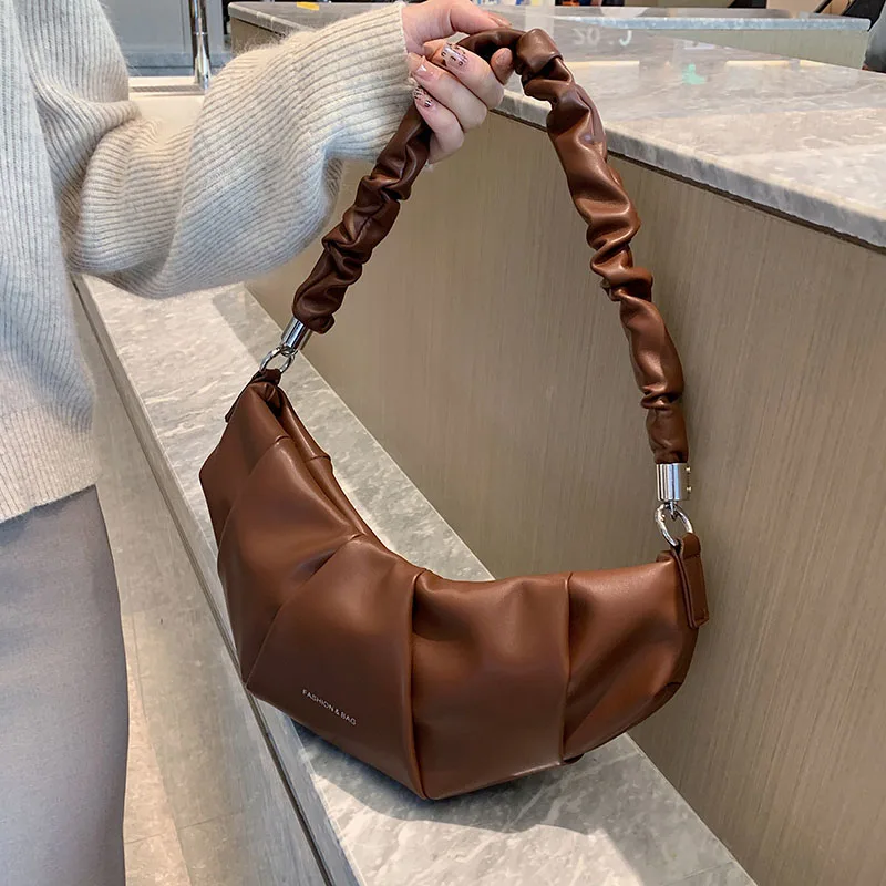 

Модная плиссированная сумка через плечо с полумесяцем, простой кошелек для телефона с рюшами, Роскошный дизайнерский тоут, однотонная Сумк...