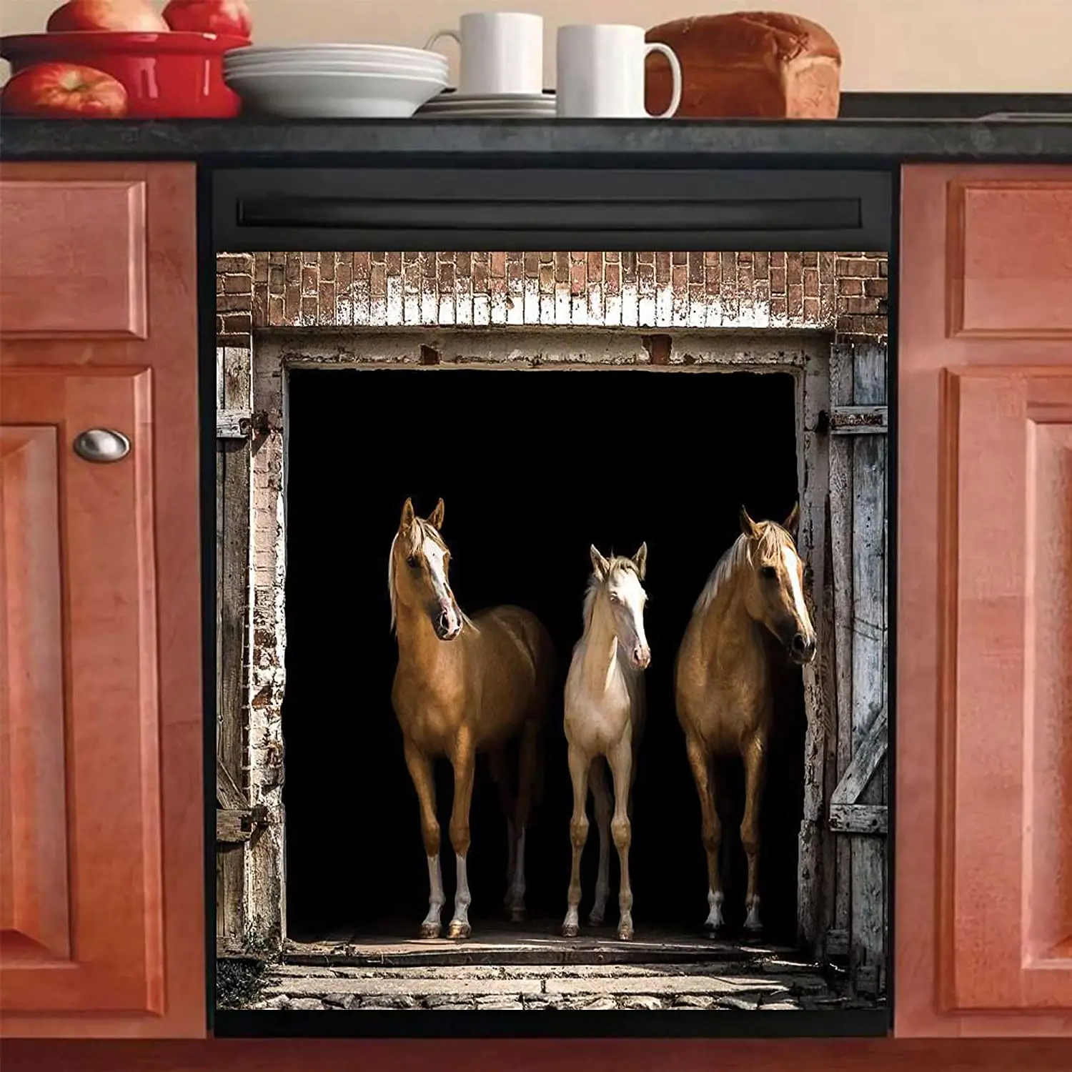 

Yoso Horse Dishwasher Magnet Cover for The Front Animal Vintage Decorative Magnets Horse Door Panel Decal Winter Dishwasher Door
