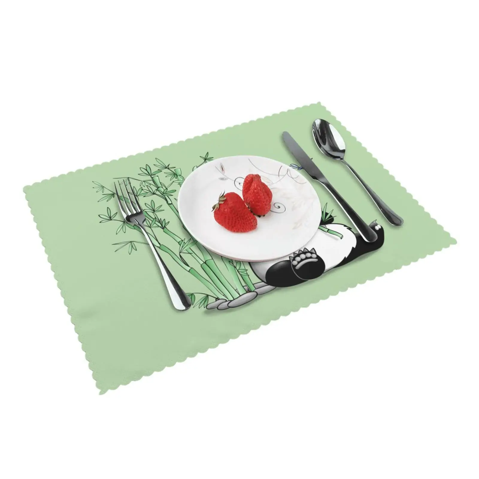 

Light Green Panda Bamboo Coffee Table Decor Table Mat Polyester Single Side Printed 12x18 Inch Strong Heat Resistance