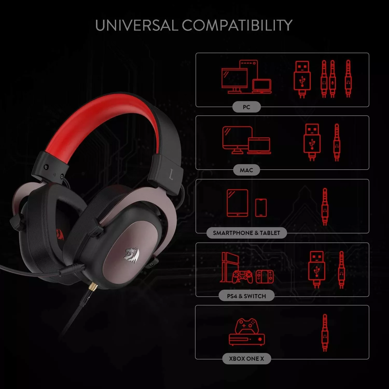 

2023New 2022 Redragon H510 Zeus wired game headset 7.1 Surround sound memory foam ear pad with removable microphone for PC/PS4 a