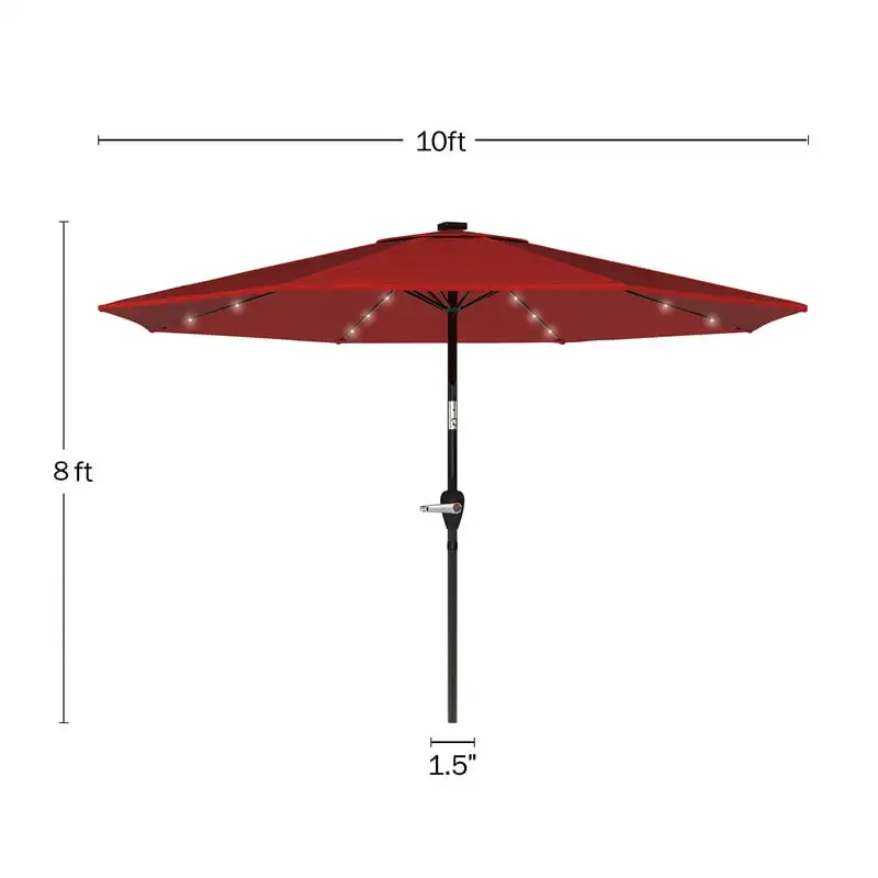 

10 Foot Patio Umbrella with Solar LED Light (Red)