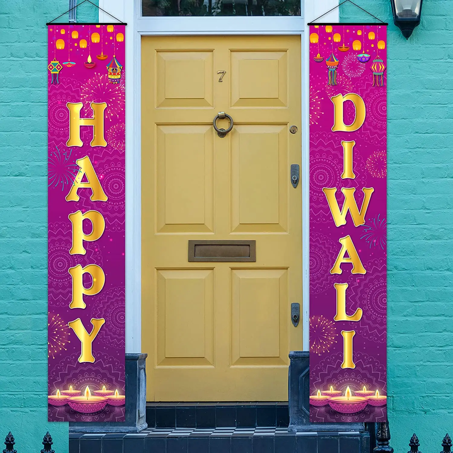 

Cheereveal Happy Diwali Porch Sign Festival of Lights Party Banner Hindu Dewalee Door Hanging Decorations Deepavali Home Decor