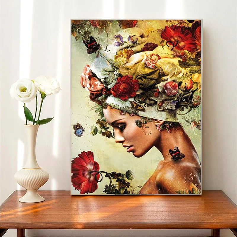 

Nordic Abstract Flower Head Lady Figure Canvas Printed Painting Modern Wall Art Poster Nodic Picture Living Room Home Decoration