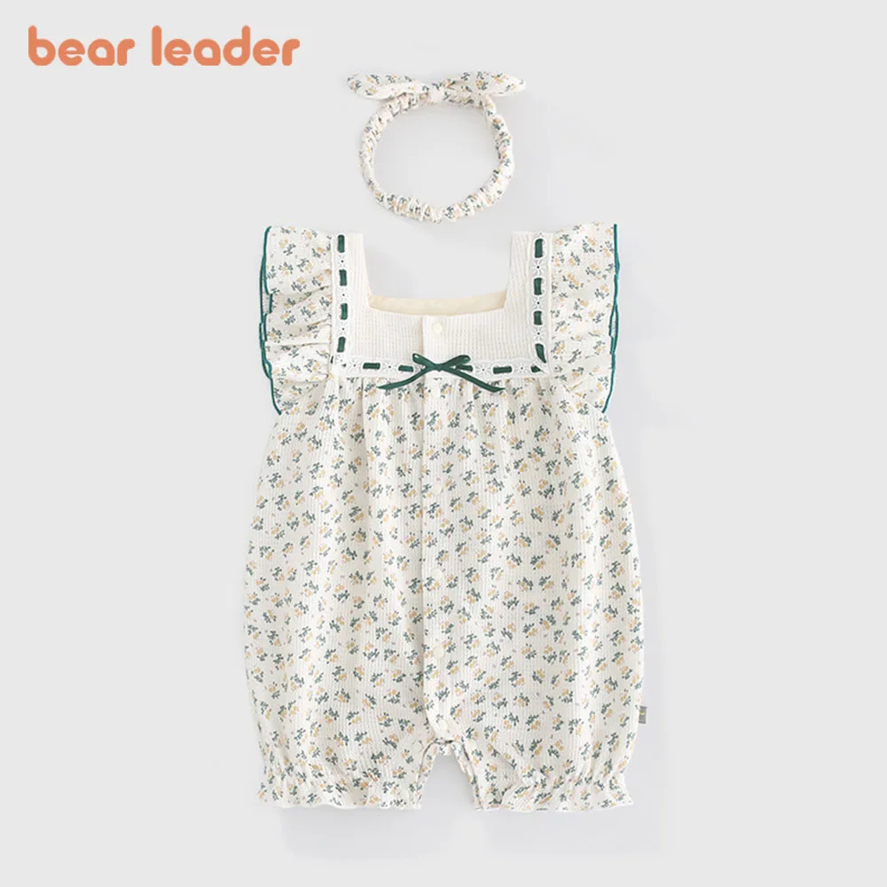 

Bear Leader Summer Newborn Clothes Toddler Girls Bodysuits Floral Rompers Infant One Piece with Headband Casual Infant Clothing