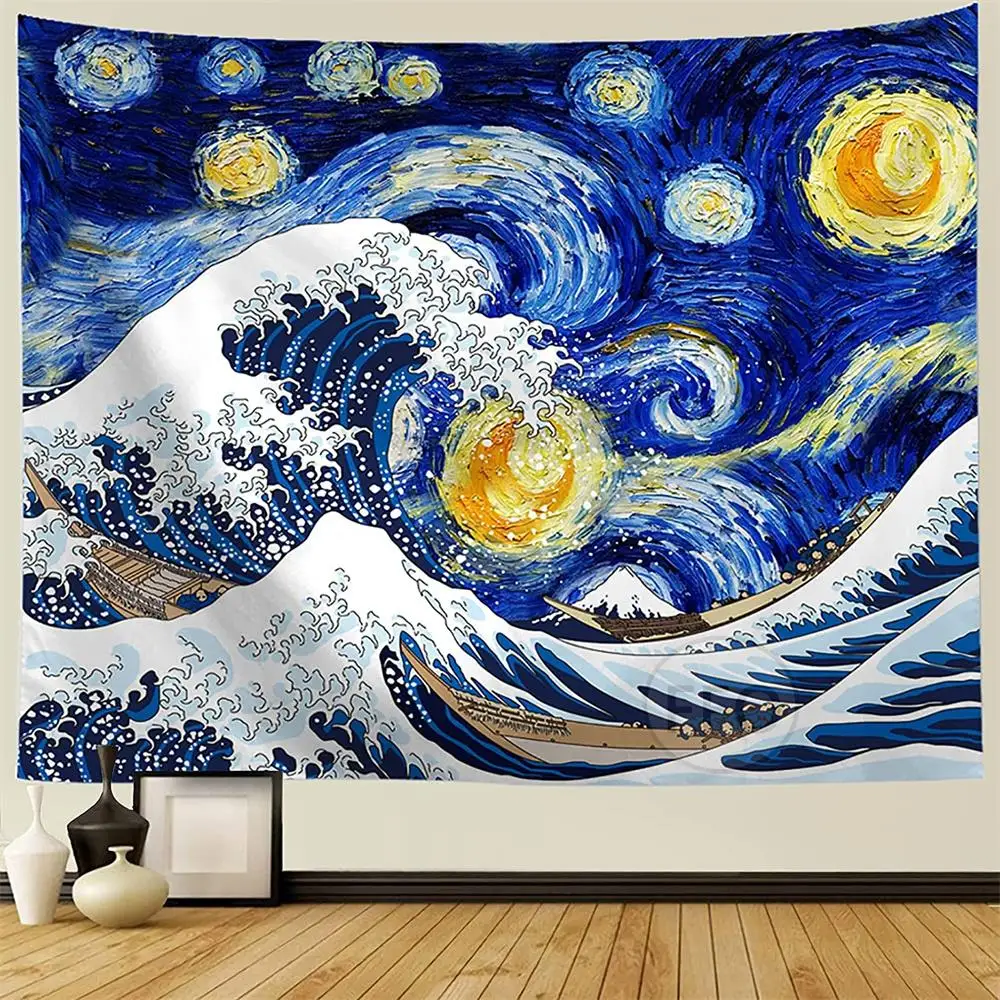 

Картина Ван Гога «Звездная ночь», большая волна, канагава, настенный гобелен, украшение для гостиной, коврик для йоги, ковер, Декор для дома