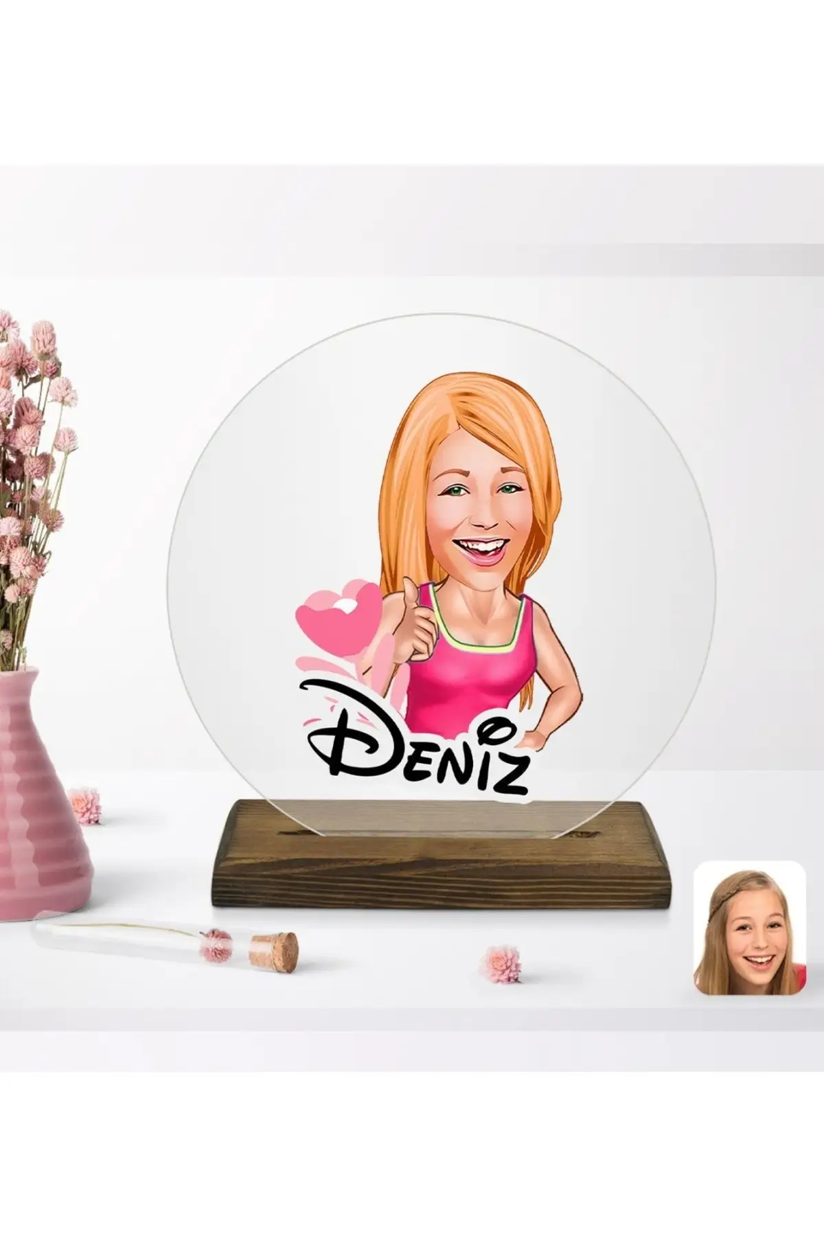 

Personalized Valentine's Round Wooden Stand Trinket-10