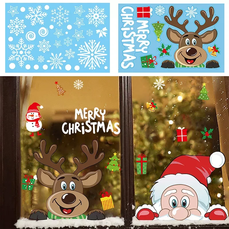 

Christmas Window Decal Santa Claus Snowflake Stickers Winter Wall Decals for Kids Rooms New Year Christmas Window Decorations