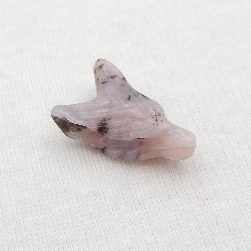 

Semiprecious Natural Stone Pink Opal Handmade Animal Wolf Head Fashion Gemstone Pendant Bead 21x14x8mm 2g