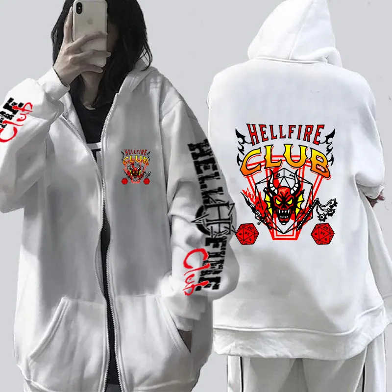 

Strange Things 4 Zip Hoodie HELLFIRE CLUB Collection Aesthetic Sweatshirt Korean Zip Pocket Long Sleeve Hoodie Jacket Jacket