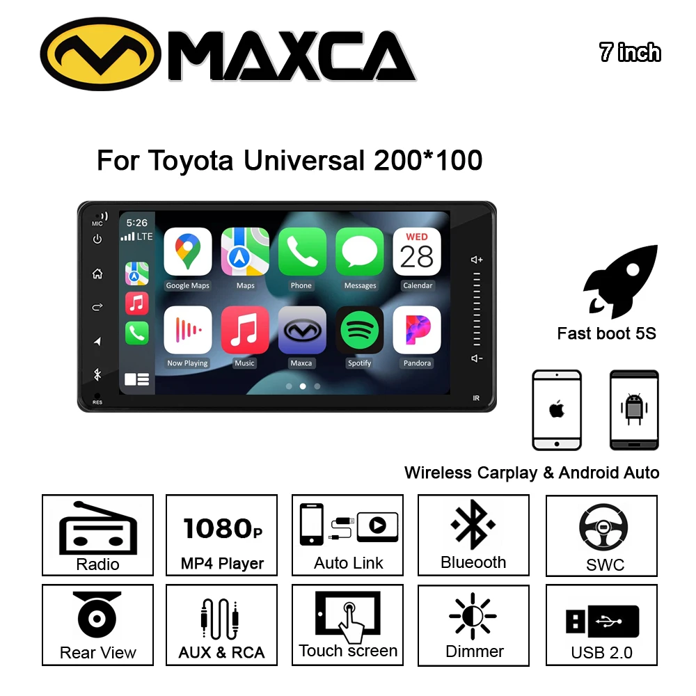MAXCA 7-дюймовый 2-дюймовый беспроводной Carplay Android авто радио для Toyota Corolla Auris Hilux VIOS Camry