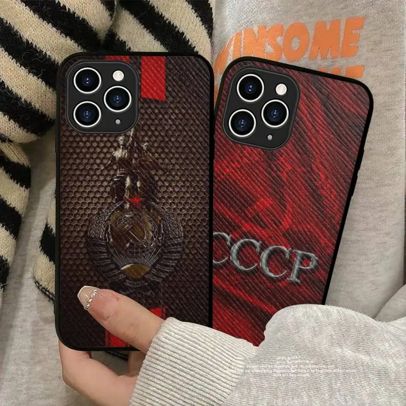 

Vintage USSR CCCP Phone Case Hard Leather Case for iPhone 11 12 13 Mini Pro Max 8 7 Plus SE 2020 X XR XS Coque