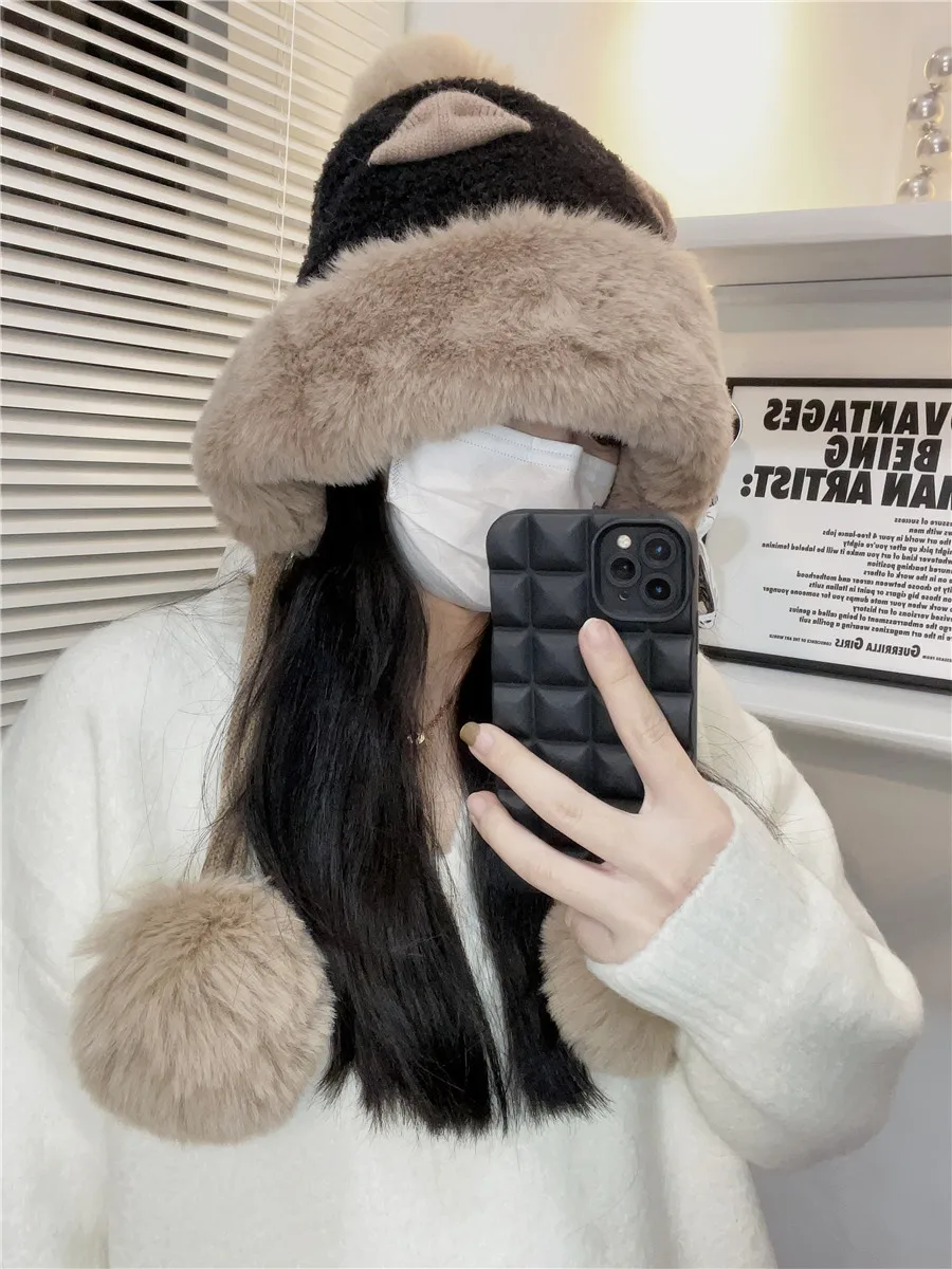 Зимняя универсальная плюшевая шапка Lei Feng с милыми ушками женская корейская на